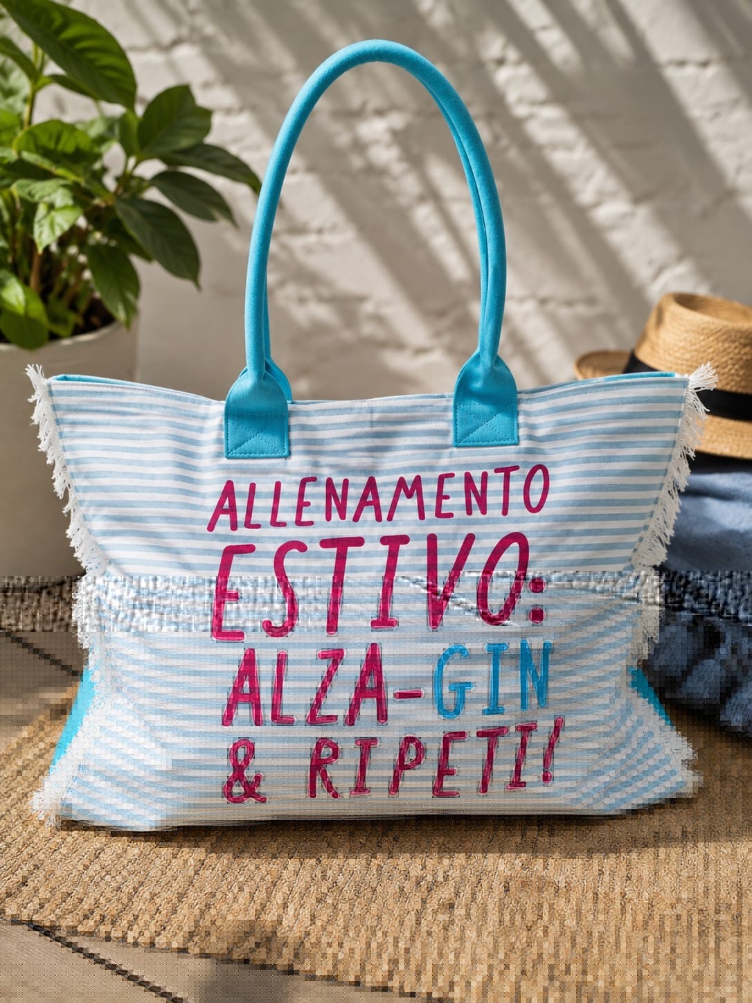 BORSA MARE IN COTONE CON FRASE SIMPATICA
