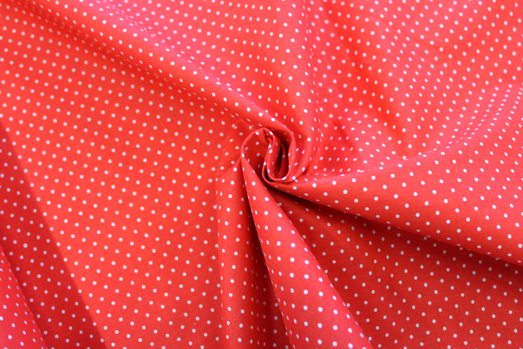 TESSUTO H3MT IN COTONE POIS BIANCHI CON BASE ROSSO