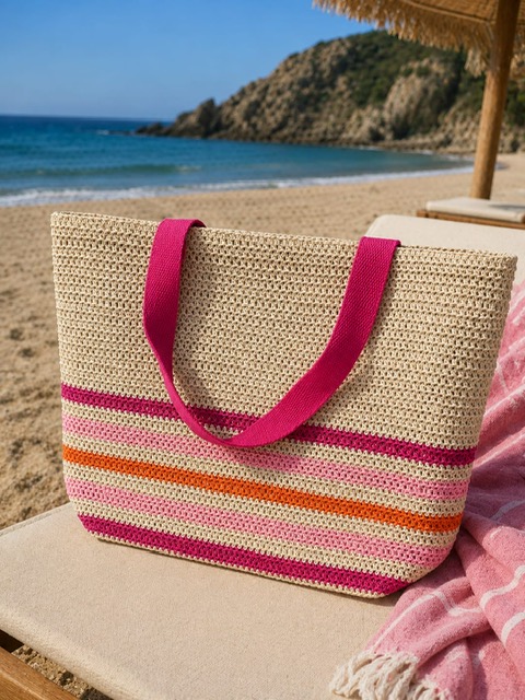BORSA MARE INTRECCIATA A FASCE CON ZIP