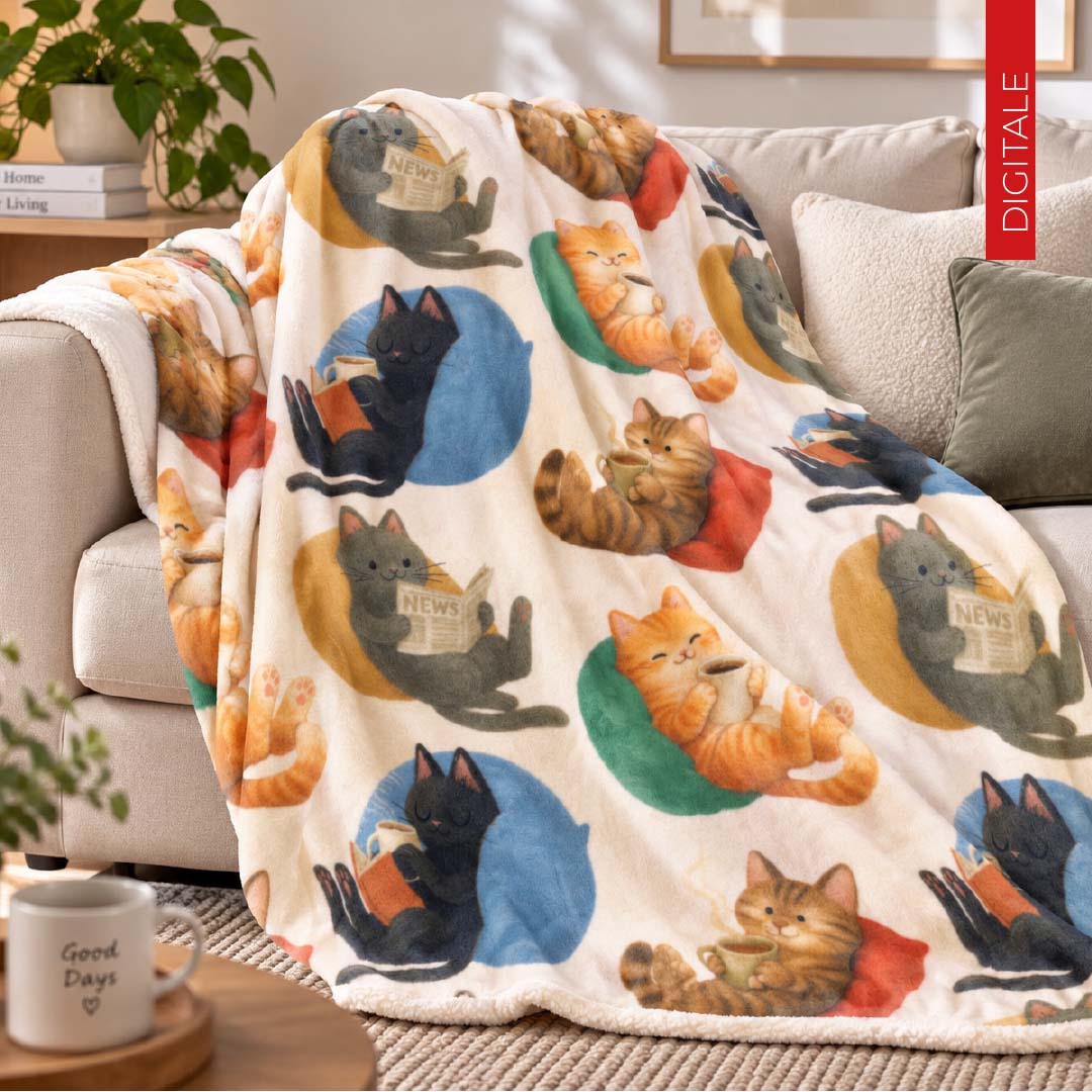PLAID 130X160 FANTASIA CON GATTINI E RETRO IN SHERPA