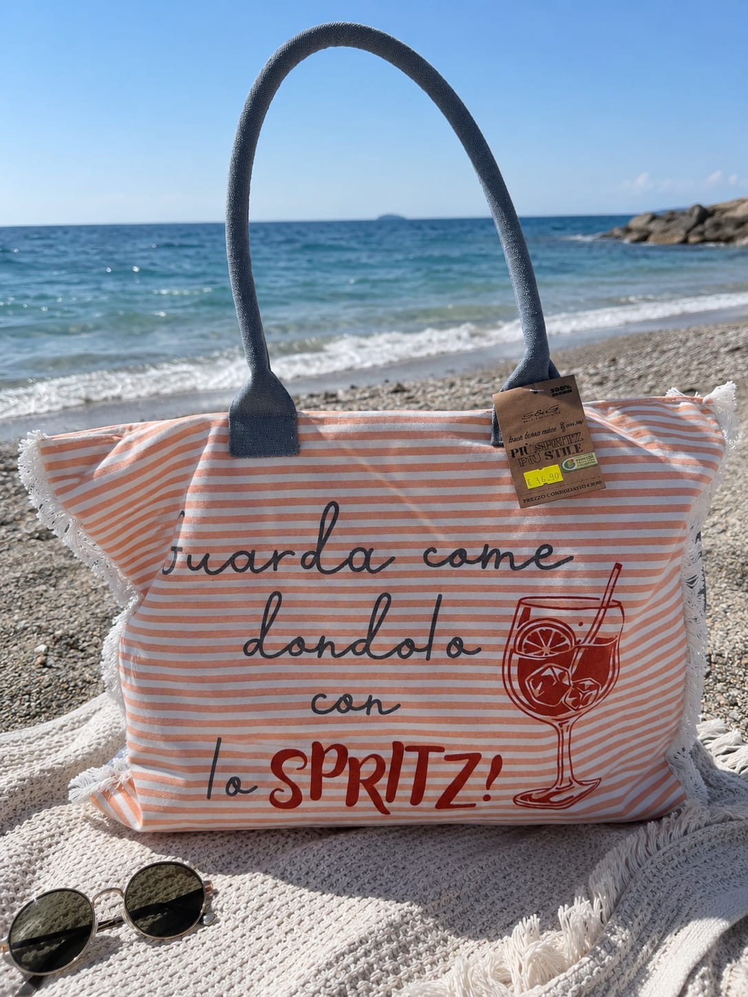 BORSA MARE IN COTONE CON FRASI SIMPATICHE