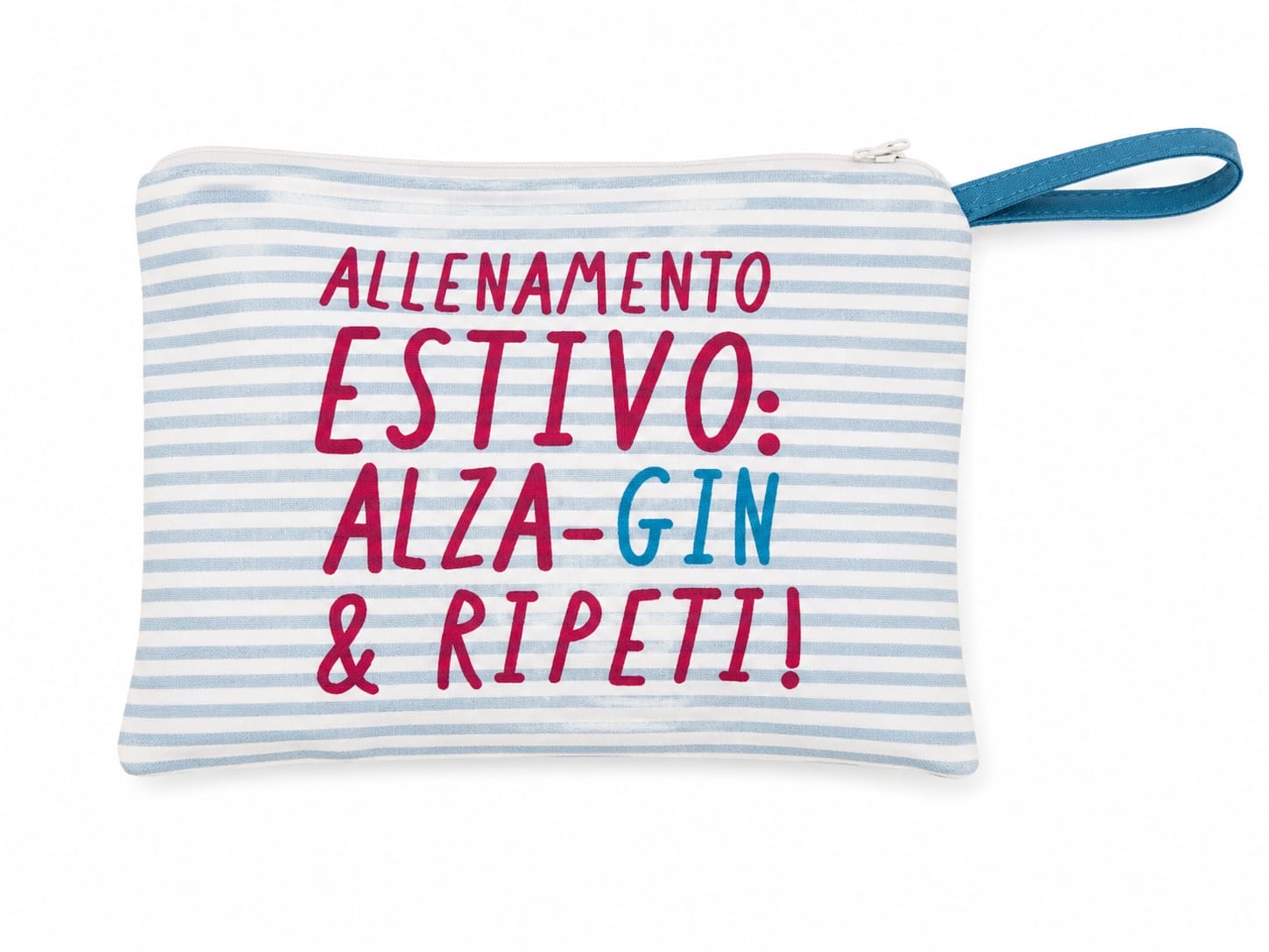 POCHETTE IN COTONE CON RIGHINE E FRASE SIMPATICA