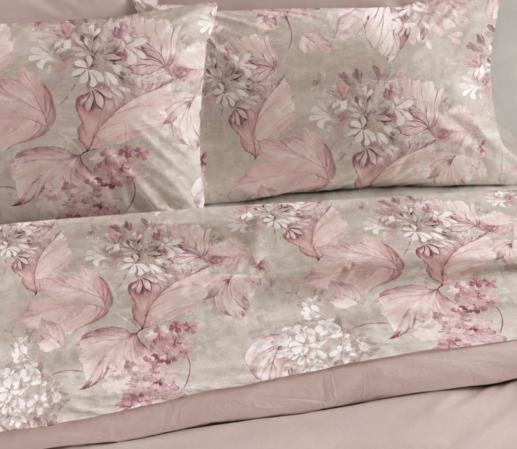 COMPLETO LENZUOLA 100%  COTONE STAMPATO FLOREALE PERLA