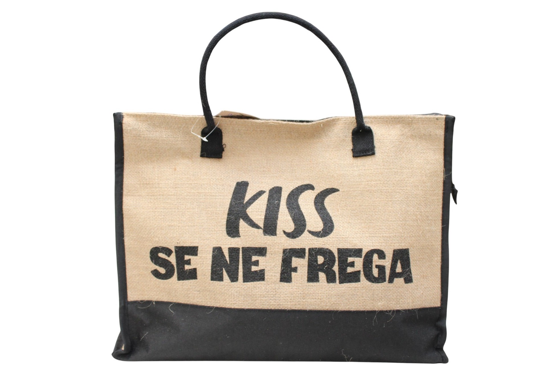 BORSA MARE CON ZIP IN JUTA E FRASI SIMPATICHE