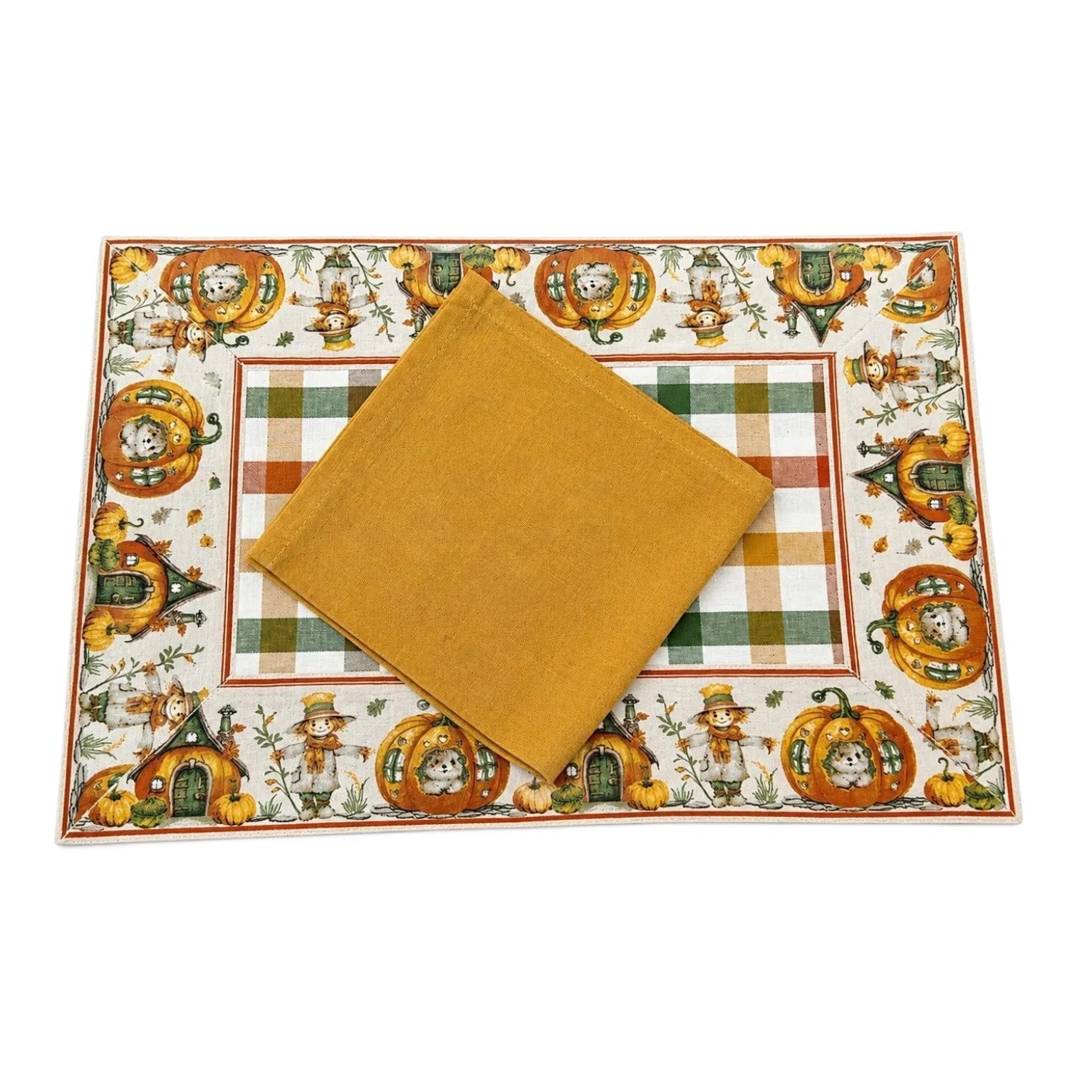 TOVAGLIETTA DA COLAZIONE FANTASIA AUTUNNALE CON ZUCCHE IN COTONE