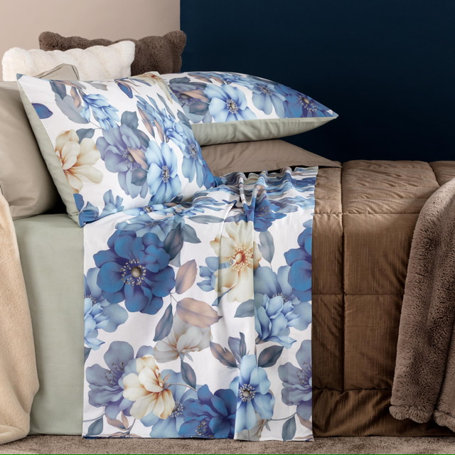 COMPLETO LENZUOLA RIVIERA MATRIMONIALE IN COTONE FLOREALE HOARA