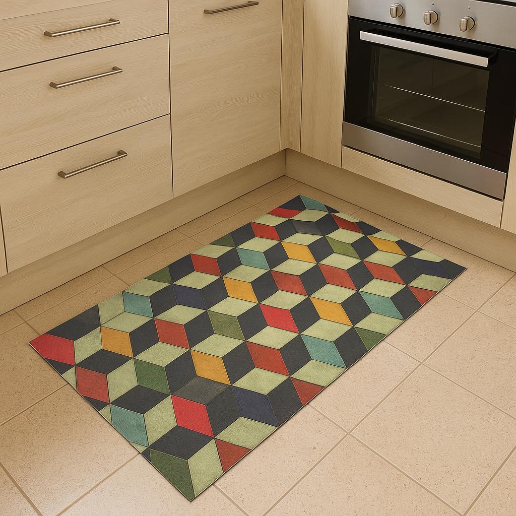 TAPPETO A METRAGGIO IN PVC LISCIO FANTASIA GEOMETRICA MULTICOLORE