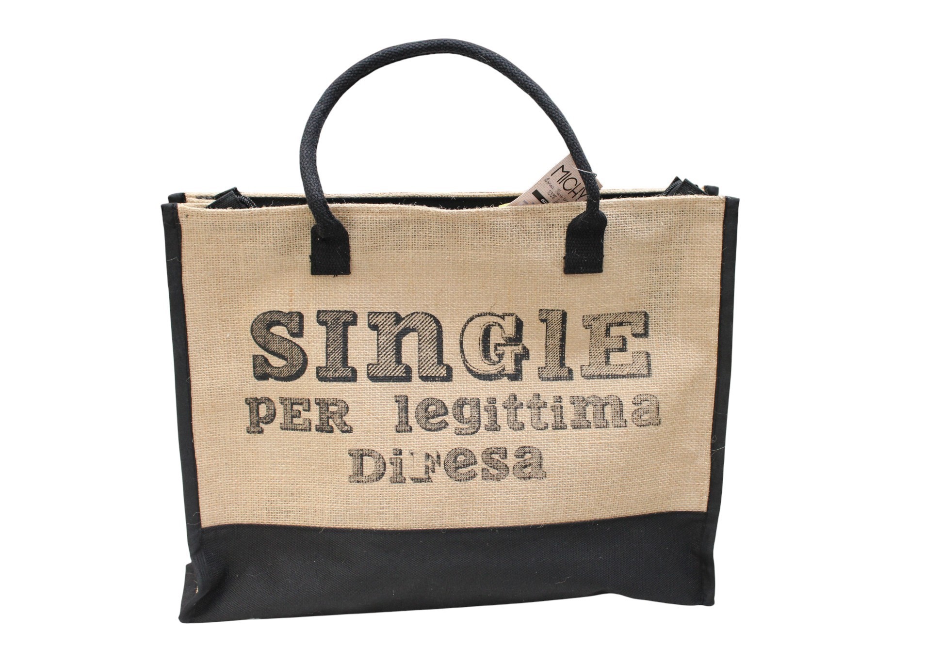 BORSA MARE CON ZIP IN JUTA E FRASI SIMPATICHE