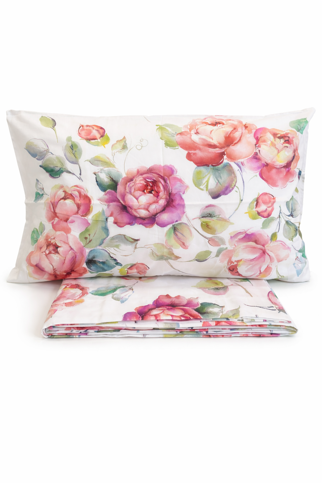 COMPLETO LENZUOLA MATRIMONIALE IN COTONE STAMPA FLOREALE ROSE