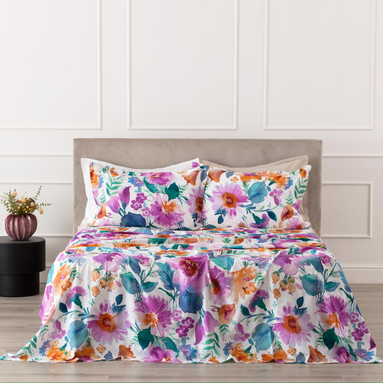 COMPLETO LENZUOLA RIVIERA IN PERCALLLE DI COTONE FLOREALE MELIKA