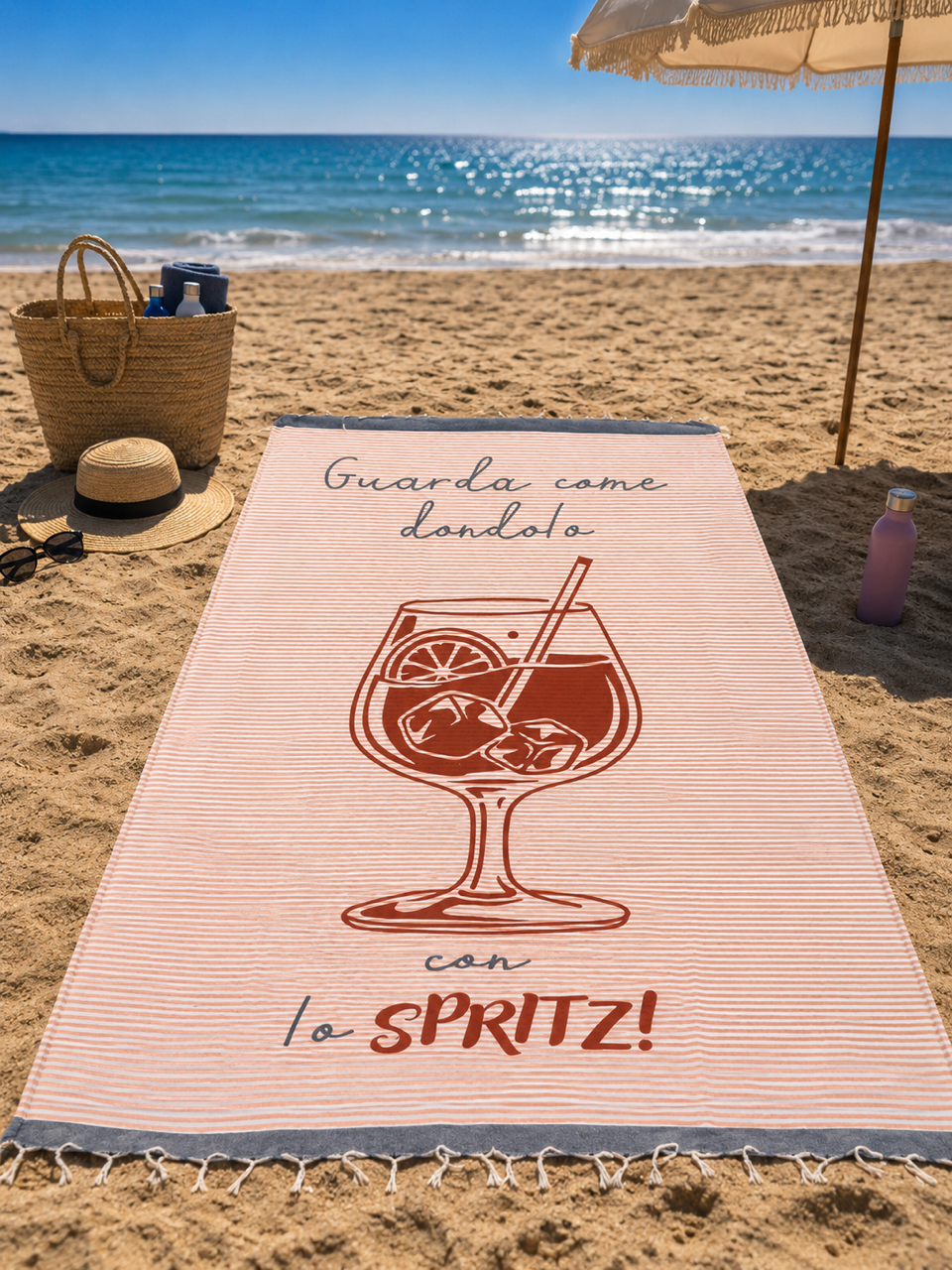 FOUTA MARE IN  COTONE CON FRASI SIMPATICHE