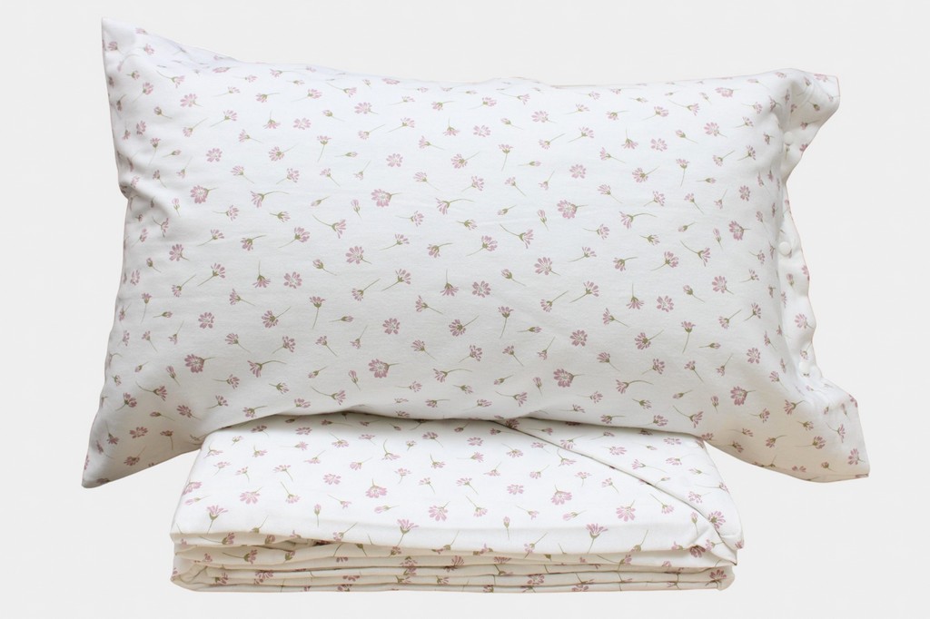 COMPLETO LENZUOLA MATRIMONIALE IN FLANELLA CON FIORELLINI