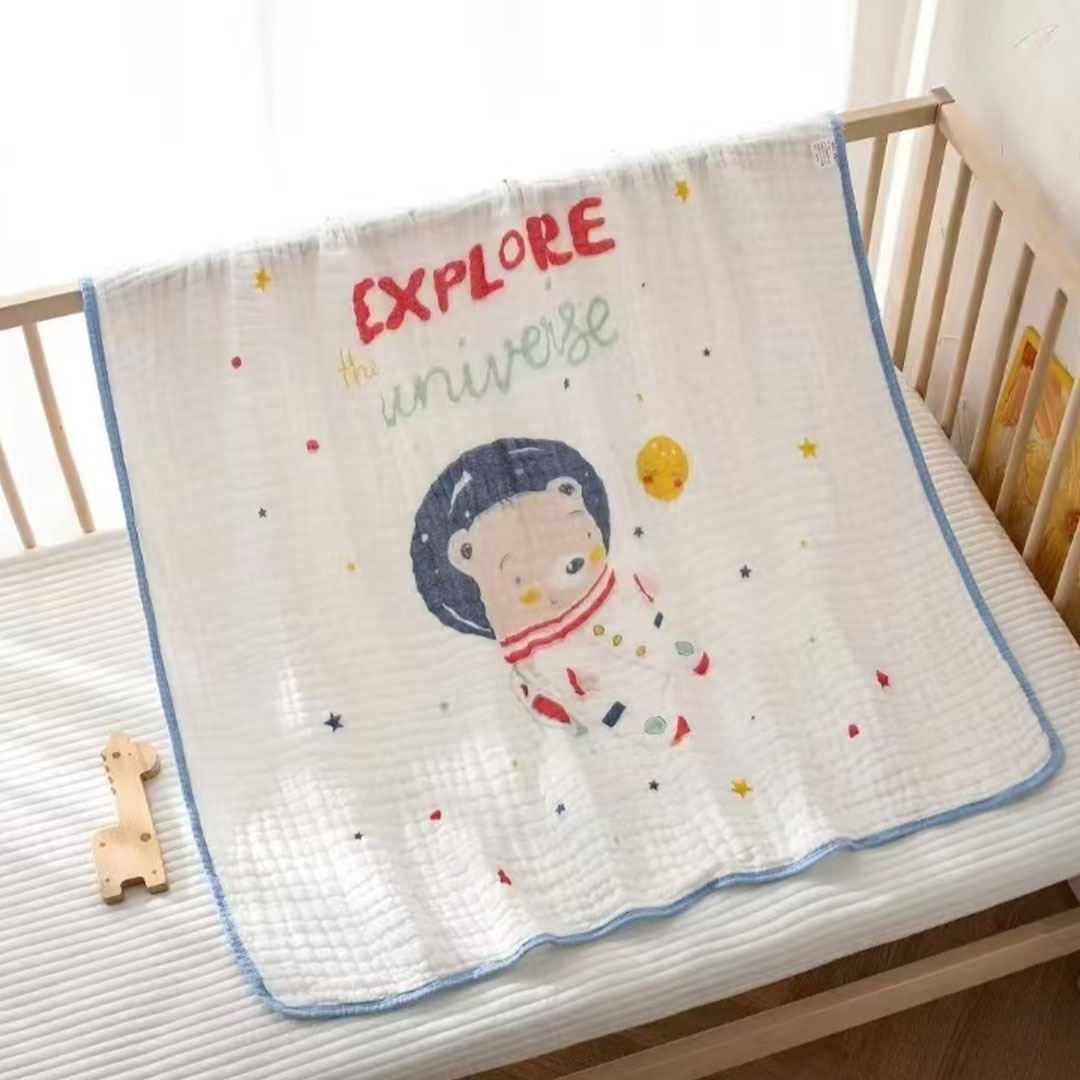 COPERTINA IN COTONE 100X100 FANTASIA CON ORSETTO