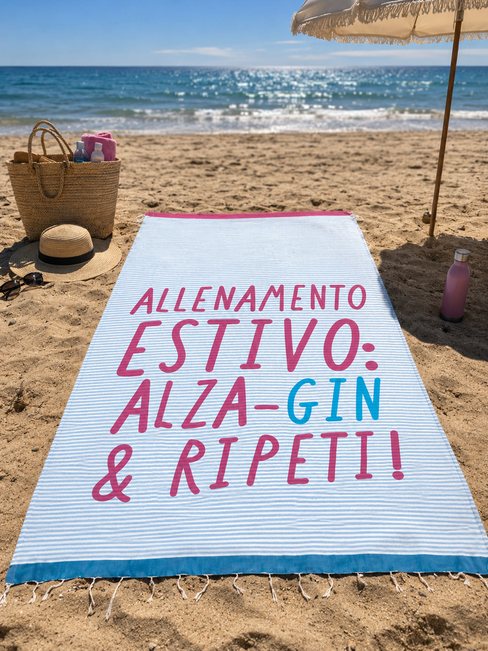 FOUTA MARE CON FRANGE IN COTONE CON FRASE SIMPATICA