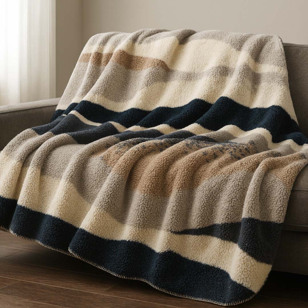 PLAID CON DOPPIA SHERPA 130X160 CON FASCE ONDULATE SANDY 